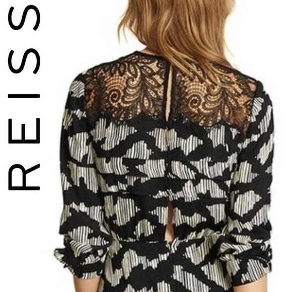 NEW Reiss Miya Abstract Ruched Long Sleeve Minidress 8 US - Picture 4 of 16